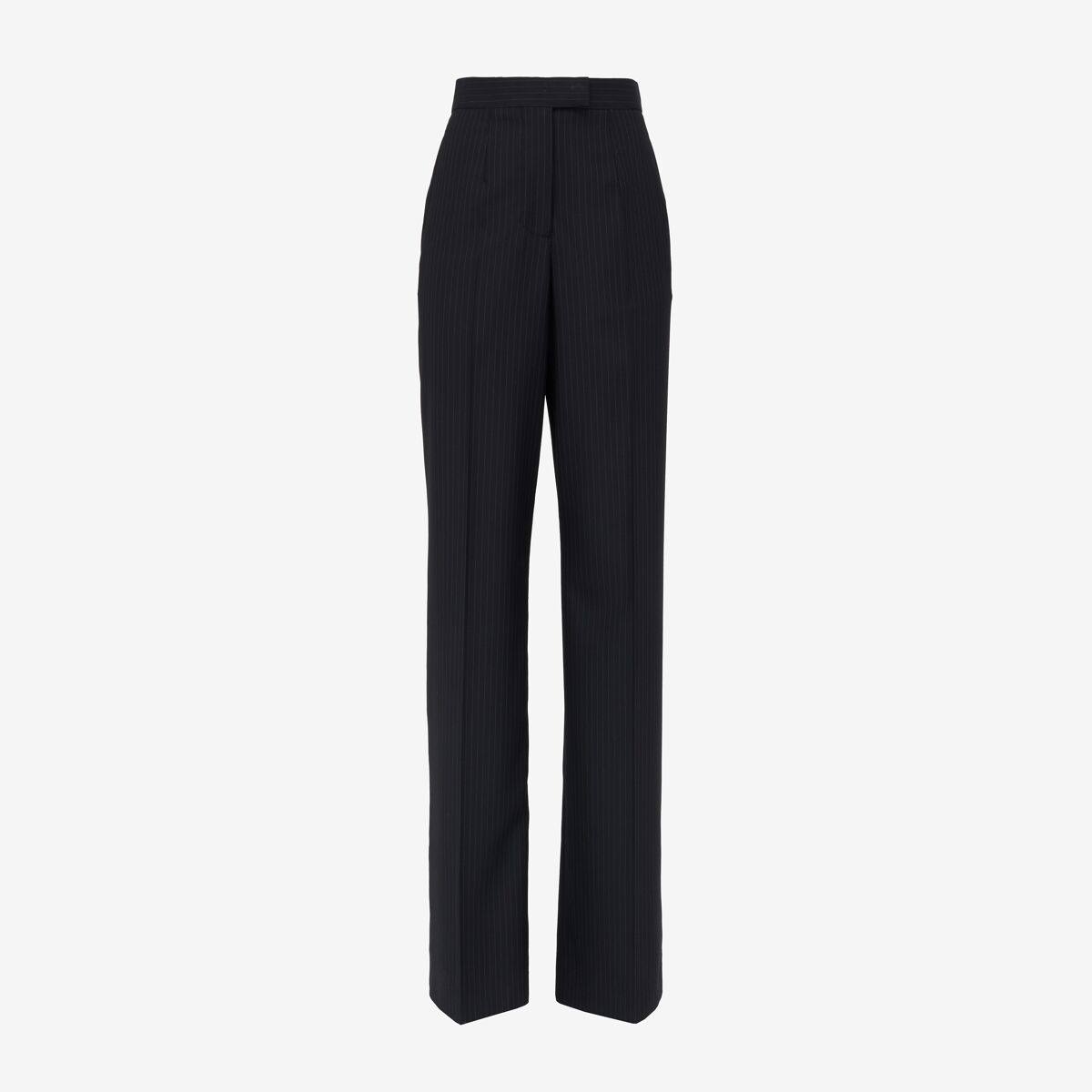 Alexander McQueen Women's Blue High-waisted Wide Leg Trousers - 12 (Wool)